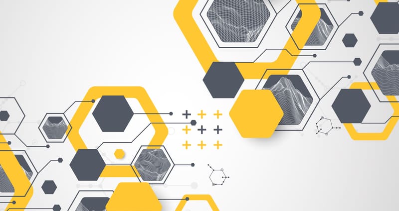 Modern science or technology abstract background using hexagonal shapes. Wireframe spot surface illustration. Hand drawn vector.